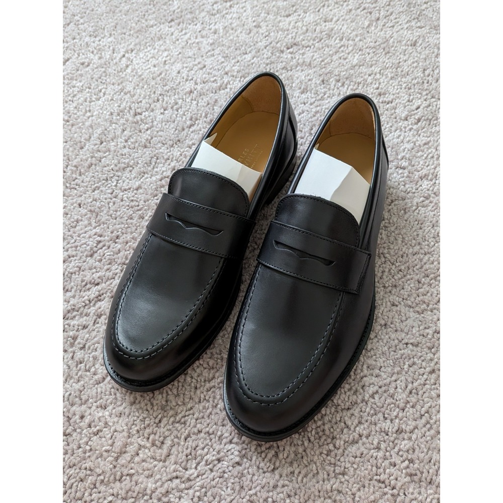 Charles Tyrwhitt Black Leather Penny Loafers Mens US 9.5 UK 8.5 NEW In BOX